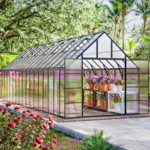 WELYAS 32x10x10 FT Extra Large Greenhouse for Outdoor with Transparent Roof Vents Swing Door, Easy Assembly Heavy Duty Reinforced Aluminum Frame Polycarbonate Walk in Garden Plants Green House : Patio, Lawn & Garden