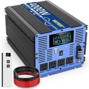 4000W Pure Sine Wave Power Inverters DC 12V to AC 110V 120V with Type-C 4 AC Outlets Dual USB Ports Terminal Blocks LCD Display Wireless Remote Controller for Home RV Solar System Car : Automotive