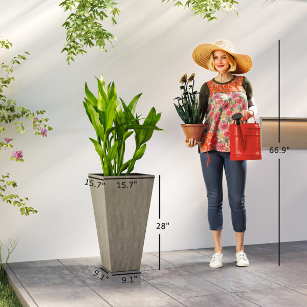 Tall Planters For Outdoor Plants Set Of 3, 28 In Taper Planters With Drainage Holes, Indoor Grande Plant Pots, Front Porch Decor, Grey - Image 3