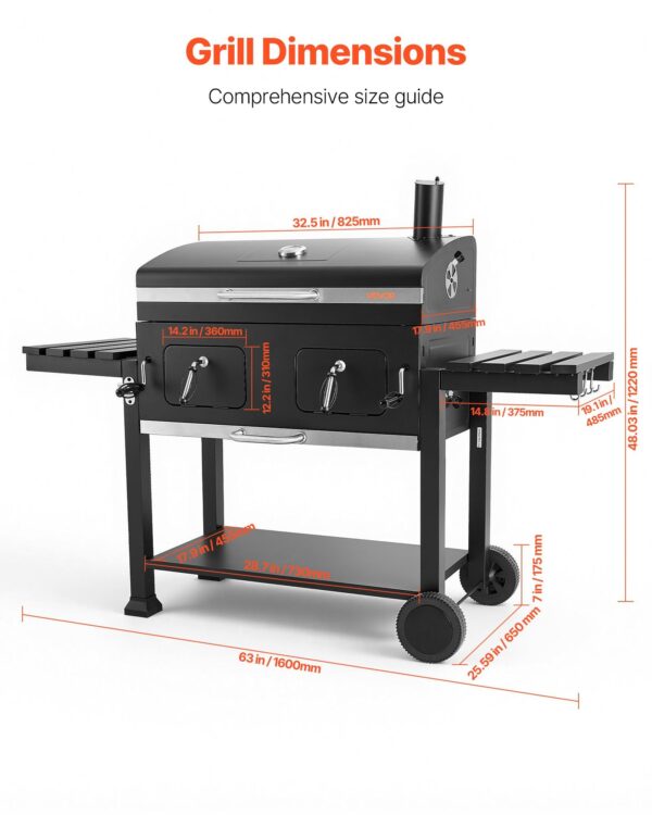 Charcoal Grill, 780 Sq.in. Extra-Large Charcoal Barbecue Grill With 2 Liftable Charcoal Trays & Folding Side Tables, High-Temp Powder-Coated Steel BBQ Cooking Grills For Patio Back.yard Parties - Image 2