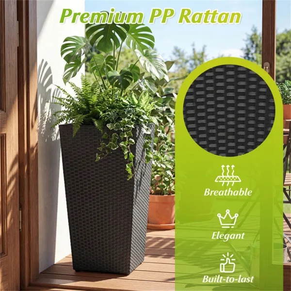 Set Of 3 PP Rattan Wicker Planters With Metal Frame & Inner Pots, Stackable Tall Plant Pots For Indoor Outdoor - Image 4
