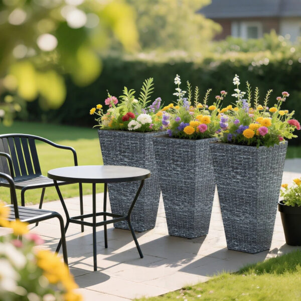 Tall Planters For Outdoor Plants Set Of 3, 24 In Taper Planters With Drainage Holes, Rattan Decor Plant Pots For Indoor Outdoor Front Porch Patio Backyard, - Image 4