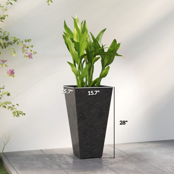 28" Tall Planters, Set Of 3 Plastic Flower Pots With Marble Finish And Drainage Holes, Stackable Taper Planters, Black - Image 4