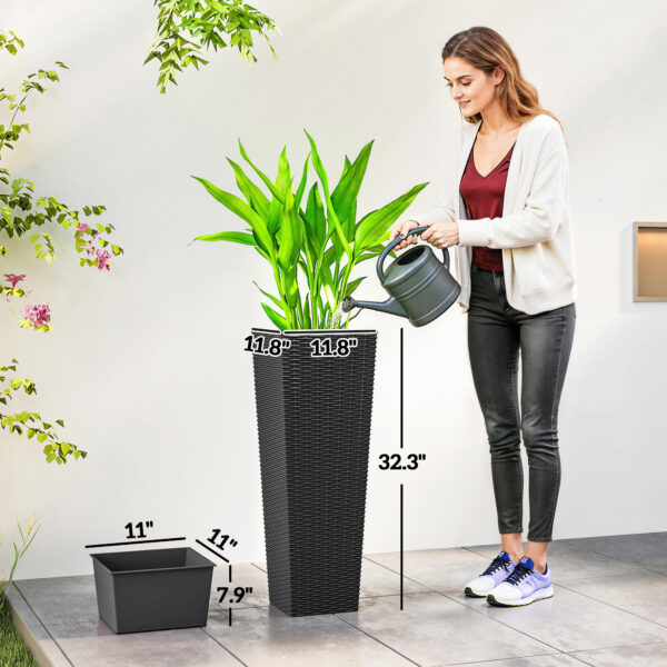 32 Inch Tall Planters for Outdoor Plants, Set of 2 Plastic Flower Pots with Drainage Holes, Black - Image 6