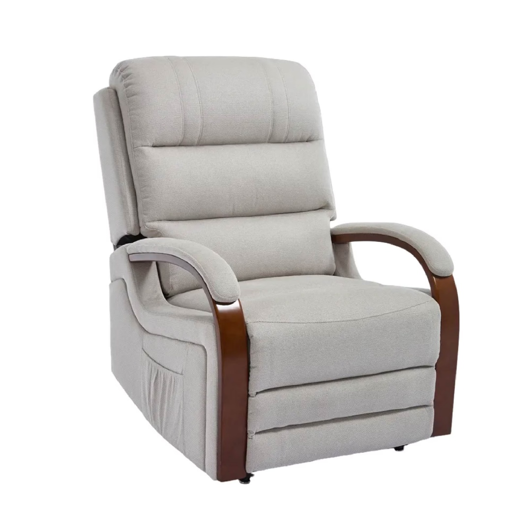 Power Lift Recliner Chair With Massage & Heat For Elderly, Dual Motor Electric Lift Recliner, Egyptian Velvet Fabric Upholstery, Side Pockets, Beige - Image 5