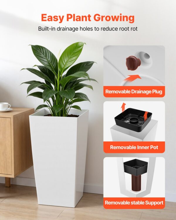 Tall Planters Set Of 2, 30 Inch Large Outdoor Taper Planters For Outdoor Indoor Plants, Front Porch Plastic Modern Flower Pots With Casters, Inner Pot & Drainage Holes For Patio, Garden, White - Image 5