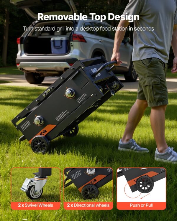Gas Griddle, 2-Burner Flat Top Grill, 28 Inch Grill Plate Foldable Propane Griddle With Wheels, 30000 BTU Outdoor Flat Top Grills For Pan-Frying, Grilling, Stir-Frying, & BBQ, Pulse Ignition - Image 5