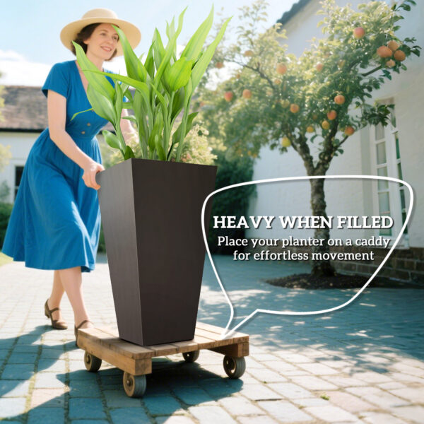 28ft Tall Plastic Planters, Set Of 3, Flower Pot, Anti-crack, Fade-resistant, Square Shape With A Matte Surface, Outdoor & Indoor, For Lawns, Patios, Yards, Brown - Image 4