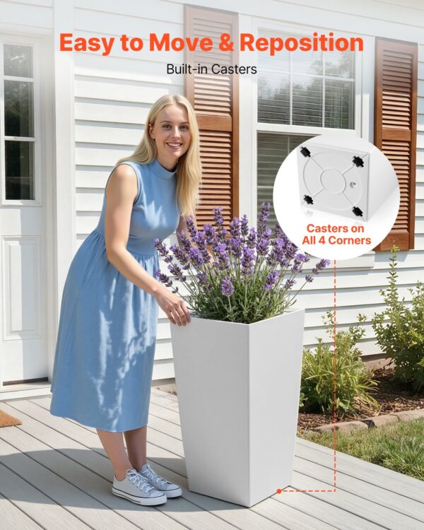 Tall Planters Set Of 2, 30 Inch Large Outdoor Taper Planters For Outdoor Indoor Plants, Front Porch Plastic Modern Flower Pots With Casters, Inner Pot & Drainage Holes For Patio, Garden, White - Image 4