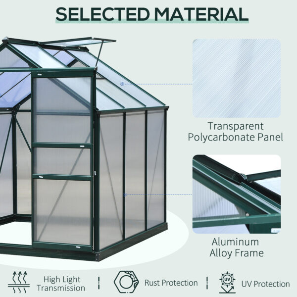 Walk In Greenhouse 6 X 6 X 7 Aluminum Polycarbonate Portable Garden Greenhouse With Rooftop Vent UV-Resistant Walls Dark Green - Image 3