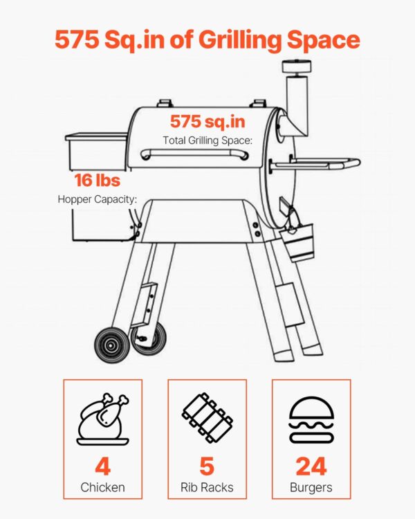 Wood Pellet Grill Smoker Outdoor Electric BBQ Grills 575 Sq.in Cook Area - Image 4