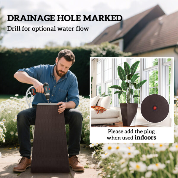 Set of 3 Tall Planters with Drainage Hole, 24" Outdoor Flower Plant Pots, Indoor Planters for Porch, Front Door, Entryway, Patio and Deck, Brown - Image 5