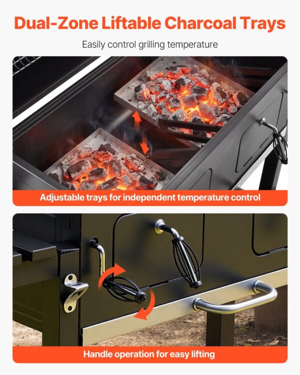 Charcoal Grill, 780 Sq.in. Extra-Large Charcoal Barbecue Grill With 2 Liftable Charcoal Trays & Folding Side Tables, High-Temp Powder-Coated Steel BBQ Cooking Grills For Patio Back.yard Parties - Image 4