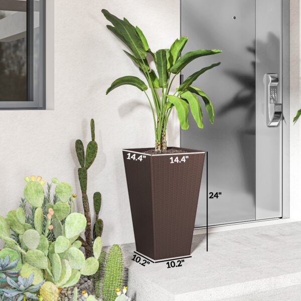 Set of 3 Tall Planters with Drainage Hole, 24" Outdoor Flower Plant Pots, Indoor Planters for Porch, Front Door, Entryway, Patio and Deck, Brown - Image 3