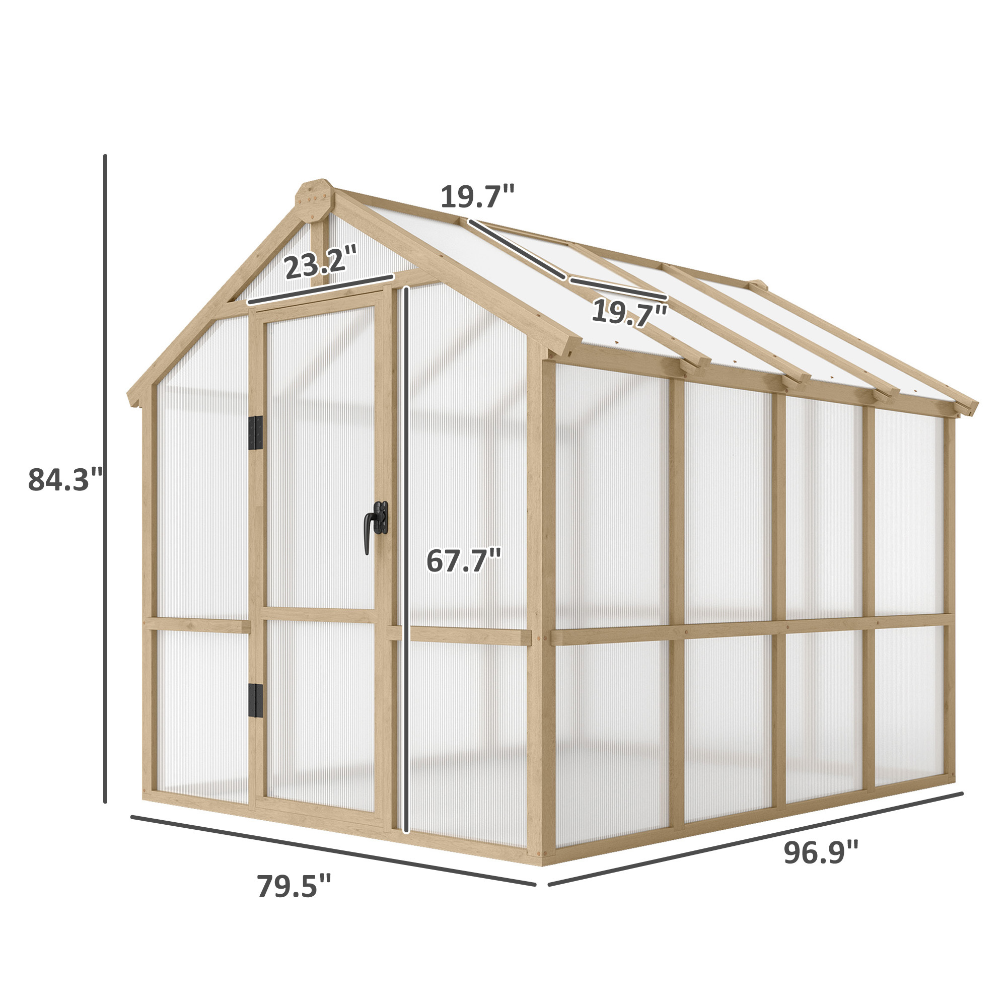 6.6 X 8 Ft. Polycarbonate Greenhouse Wooden Walk-in Greenhouse Kit With Thickened Panels, Roof Vent, And Lockable Door - Image 6