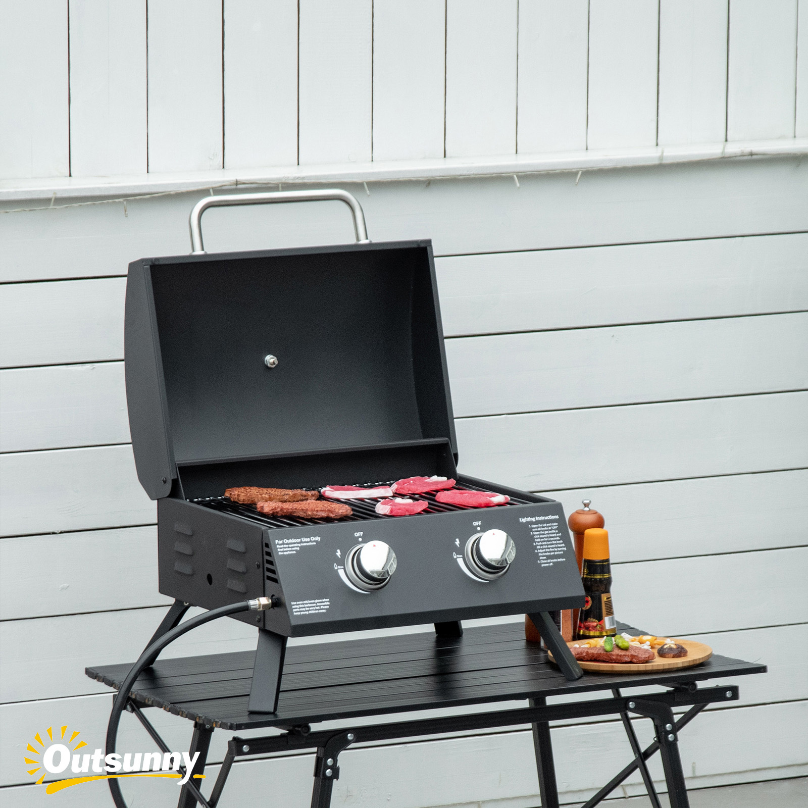 21.75" Charcoal BBQ, Portable Grill with 2 Burners, Heat-Resistant Handle, Folding Legs, Removable Ashtray, Thermometer, Carbon Steel, for Outdoor Cooking, Camping, Black - Image 8