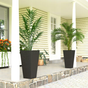 23 Inch Tall Planters For Outdoor Plants, Set Of 2 Plastic Flower Pots, For Front Door Patio Garden Use, Black