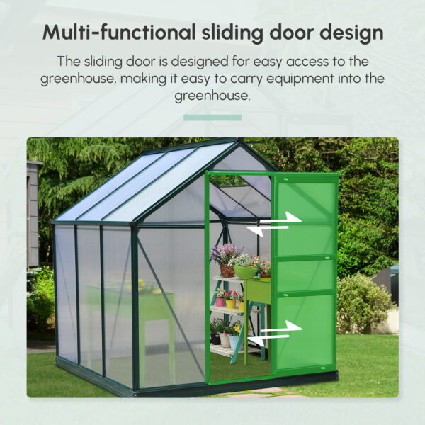 Walk In Greenhouse 6 X 6 X 7 Aluminum Polycarbonate Portable Garden Greenhouse With Rooftop Vent UV-Resistant Walls Dark Green - Image 7