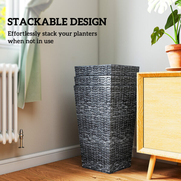 Tall Planters for Outdoor Plants Set of 3, 24 In Taper Planters with Drainage Holes, Rattan Decor Plant Pots for Indoor Outdoor Front Porch Patio Backyard, Gray - Image 6