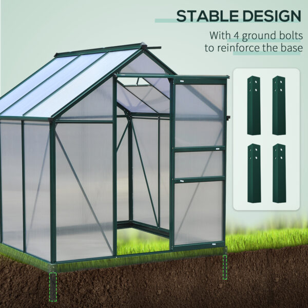 Walk In Greenhouse 6 X 6 X 7 Aluminum Polycarbonate Portable Garden Greenhouse With Rooftop Vent UV-Resistant Walls Dark Green - Image 8