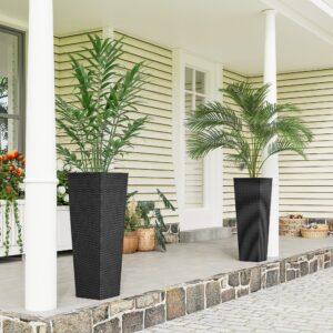 32 Inch Tall Planters for Outdoor Plants, Set of 2 Plastic Flower Pots with Drainage Holes, Black