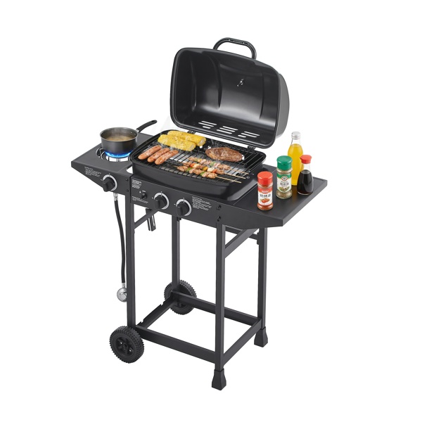 2 Burner BBQ Propane Gas Grill With Side Burner 24000 BTU Output Stainless Steel Barbecue Grill With Enameled Grates And Side Tables For Outdoor Cooking Kitchen And Patio Backyard - Image 2