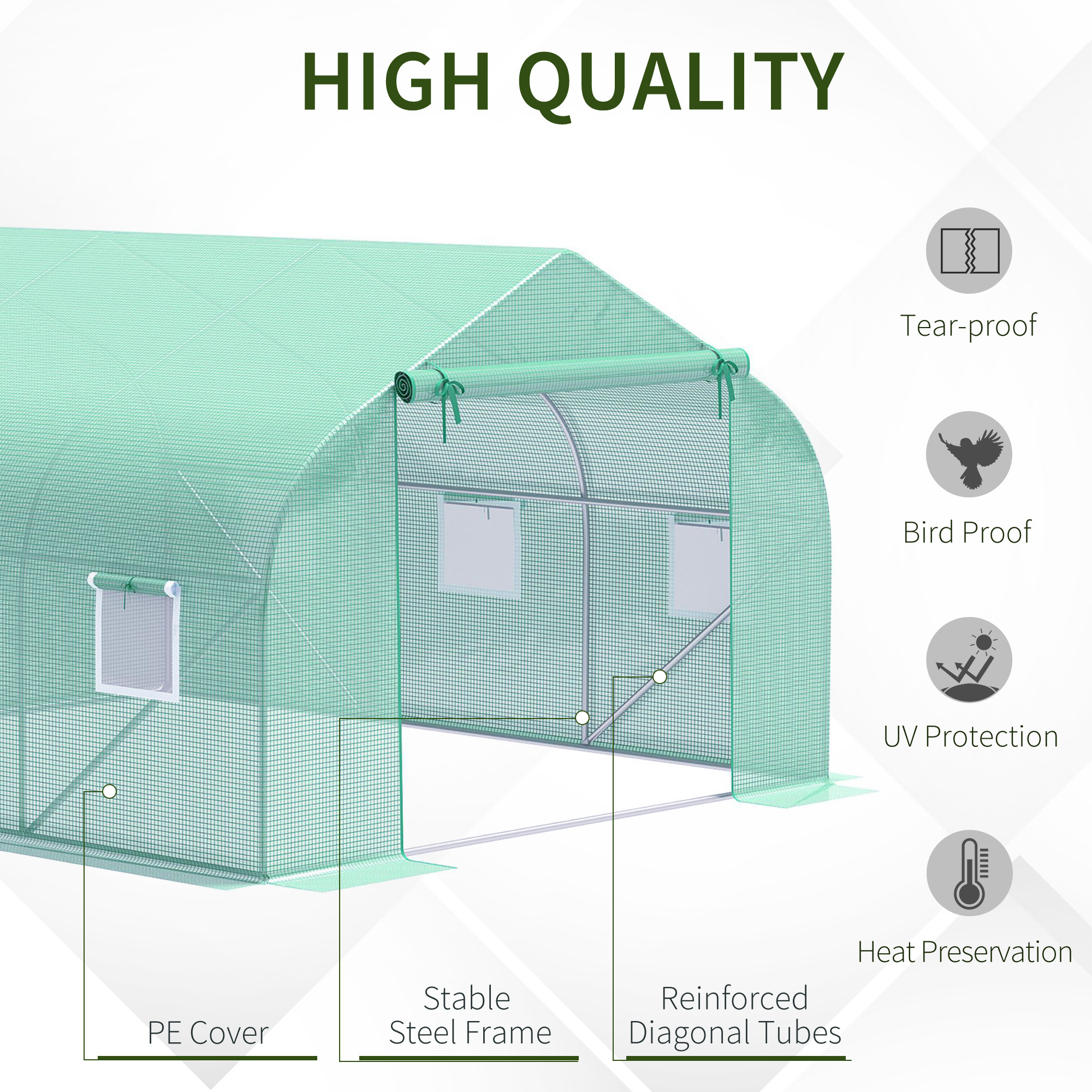 Outdoor Walk-In Tunnel Greenhouse 11.5 X 10 X 6.5 With Roll-up Windows Zippered Door PE Cover Green - Image 4