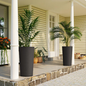 29 Inch Outdoor Planter, Set of 2 Plastic Flower Pots, Weather and UV Resistant Stackable Large Planters, Black