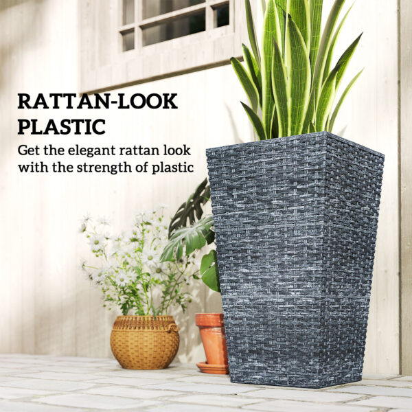 Tall Planters for Outdoor Plants Set of 3, 24 In Taper Planters with Drainage Holes, Rattan Decor Plant Pots for Indoor Outdoor Front Porch Patio Backyard, Gray - Image 2