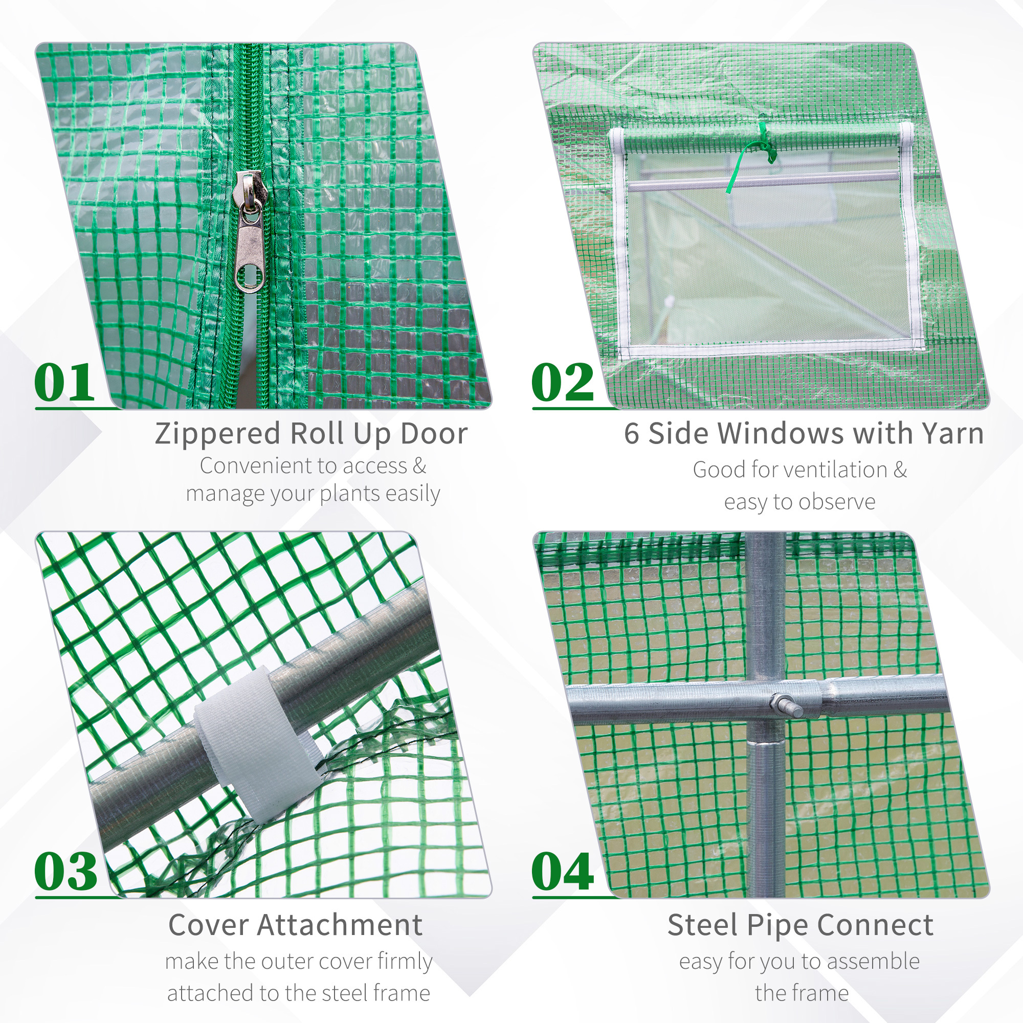 Outdoor Walk-In Tunnel Greenhouse 11.5 X 10 X 6.5 With Roll-up Windows Zippered Door PE Cover Green - Image 8