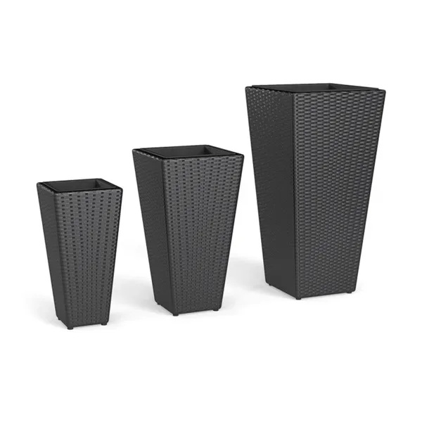 Set Of 3 PP Rattan Wicker Planters With Metal Frame & Inner Pots, Stackable Tall Plant Pots For Indoor Outdoor - Image 3