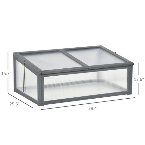 Wooden Cold Frame Greenhouse, Mini Greenhouse With Polycarbonate Board And Solid Wood Frame, Green House Cold Frame, Indoor Outdoor Terrarium Planter Box, 39" X 26" X 16", Gray - Image 3