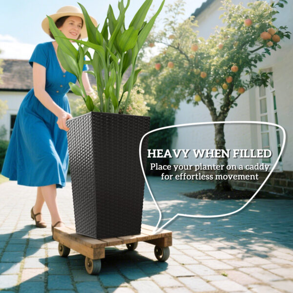 Tall Planters for Outdoor Plants Set of 3, 24 In Taper Planters with Drainage Holes, Rattan Decor Plant Pots for Indoor Outdoor Front Porch Patio Backyard, Black - Image 3