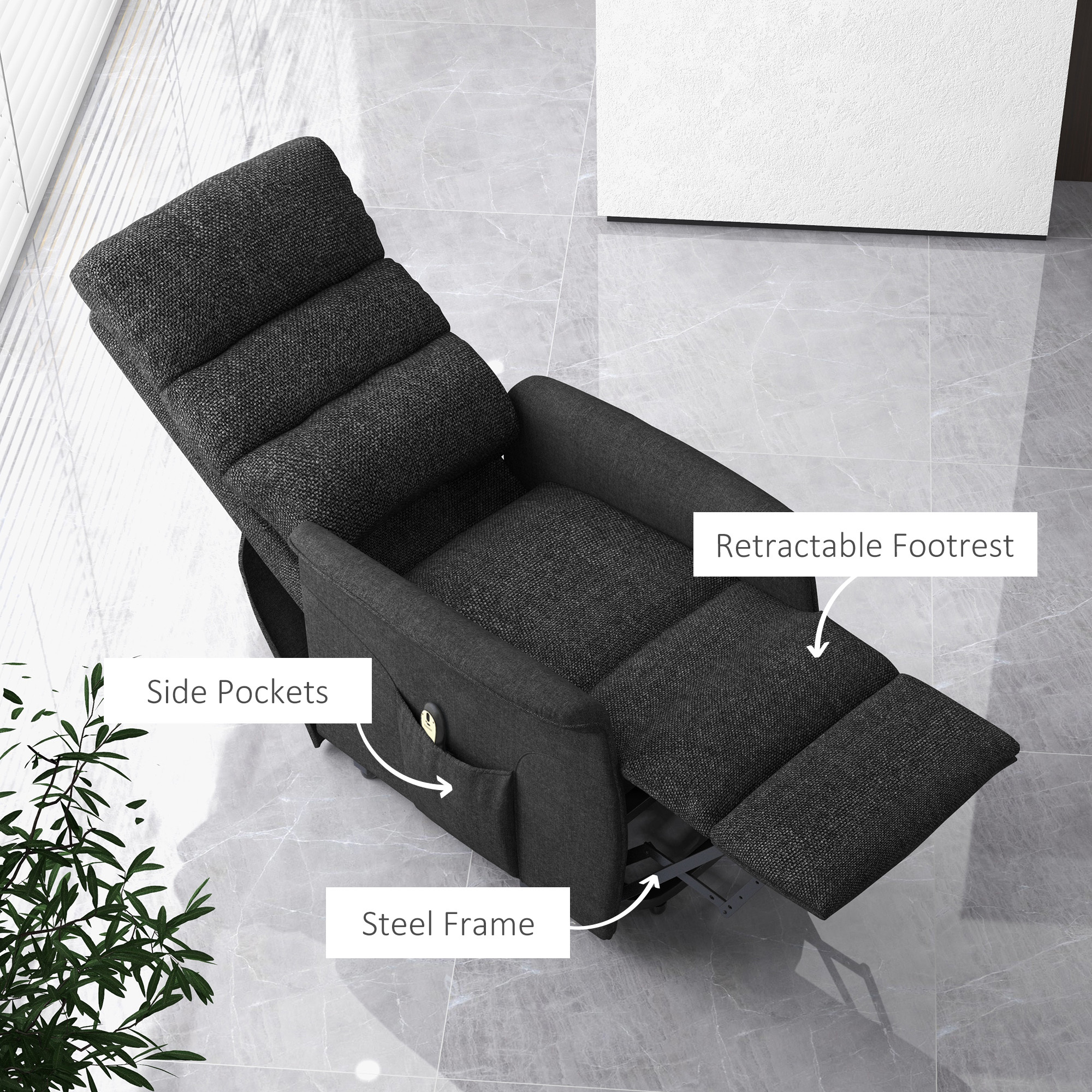 Power Lift Chair for Seniors, Electric Lift Recliner Chair with Remote Control, Side Pockets for Living Room, Black - Image 6
