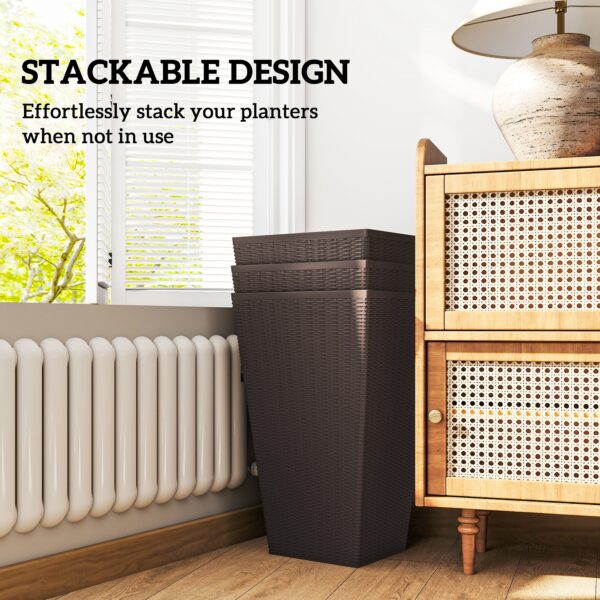 Set of 3 Tall Planters with Drainage Hole, 24" Outdoor Flower Plant Pots, Indoor Planters for Porch, Front Door, Entryway, Patio and Deck, Brown - Image 7