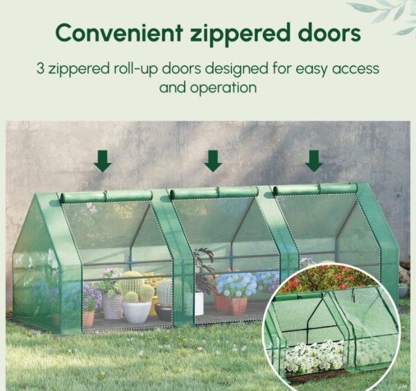Portable Greenhouse 9'L X 3'W X 3'H Large Zipper Doors UV Resistant PE Cover Green Mini Outdoor Plant House - Image 5