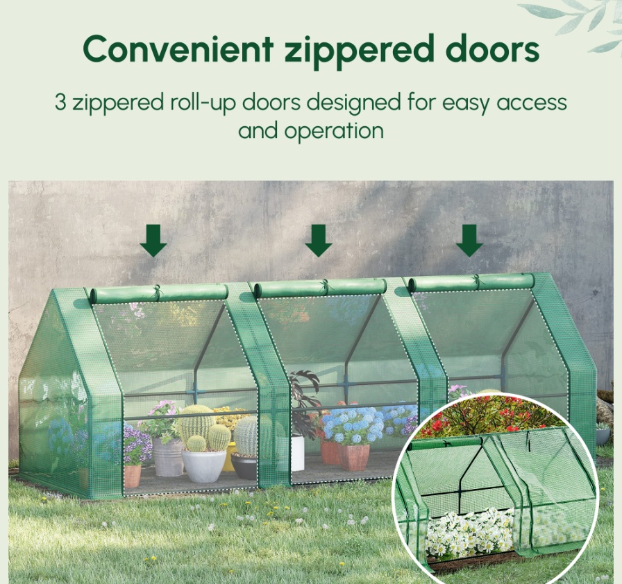 Portable Greenhouse 9'L X 3'W X 3'H Large Zipper Doors UV Resistant PE Cover Green Mini Outdoor Plant House - Image 5