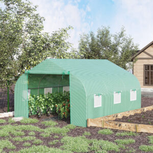 Outdoor Walk-In Tunnel Greenhouse 11.5 X 10 X 6.5 With Roll-up Windows Zippered Door PE Cover Green
