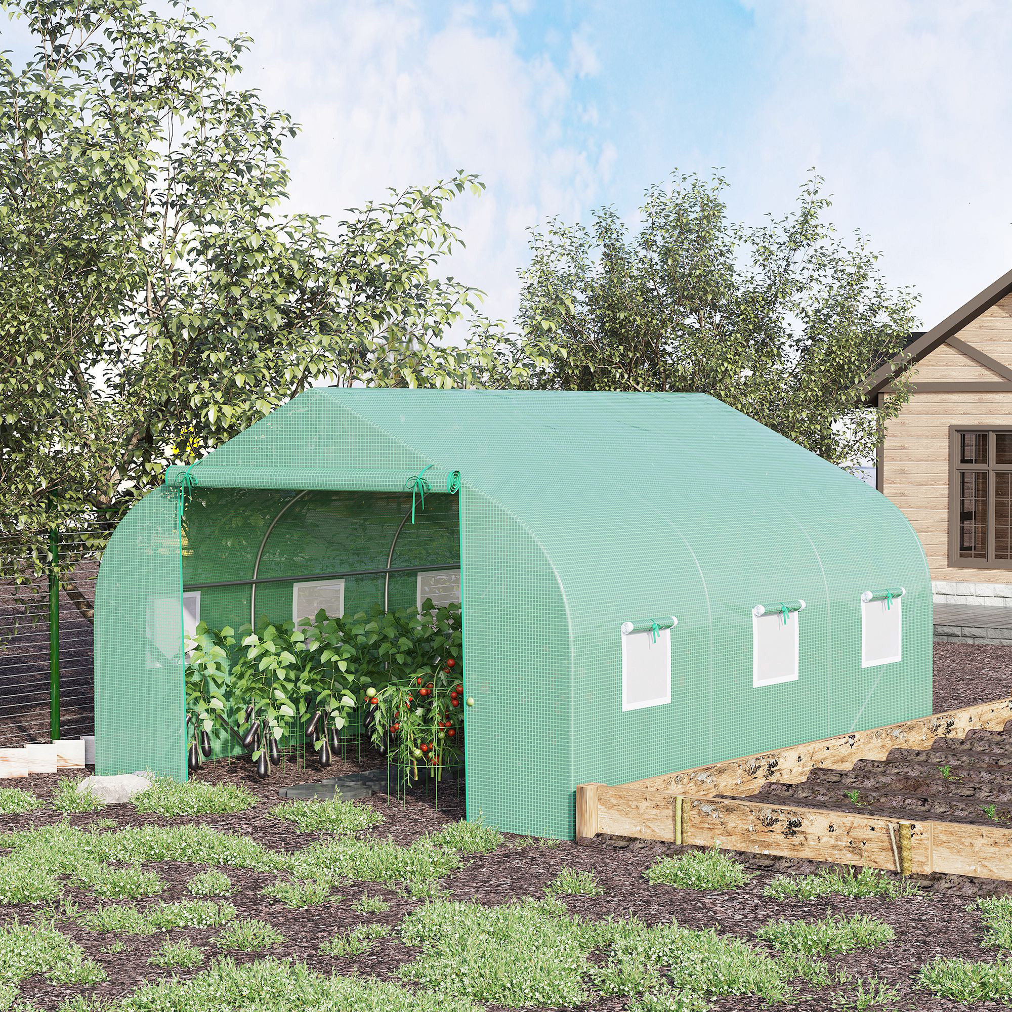 Outdoor Walk-In Tunnel Greenhouse 11.5 X 10 X 6.5 With Roll-up Windows Zippered Door PE Cover Green