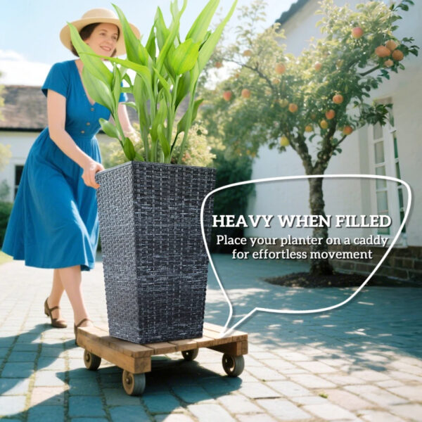 Tall Planters For Outdoor Plants Set Of 3, 24 In Taper Planters With Drainage Holes, Rattan Decor Plant Pots For Indoor Outdoor Front Porch Patio Backyard, - Image 3