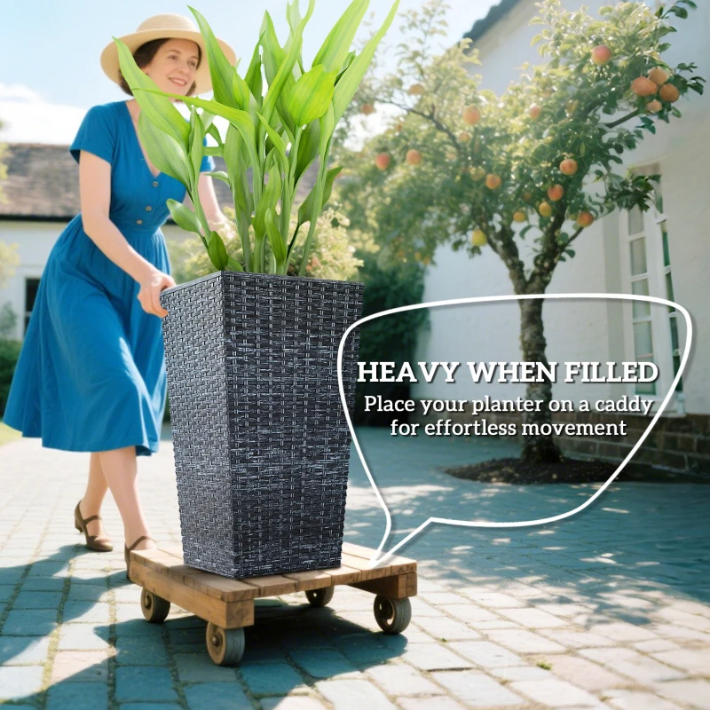 Tall Planters For Outdoor Plants Set Of 3, 24 In Taper Planters With Drainage Holes, Rattan Decor Plant Pots For Indoor Outdoor Front Porch Patio Backyard, - Image 3