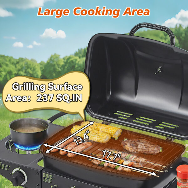 2 Burner BBQ Propane Gas Grill With Side Burner 24000 BTU Output Stainless Steel Barbecue Grill With Enameled Grates And Side Tables For Outdoor Cooking Kitchen And Patio Backyard - Image 3