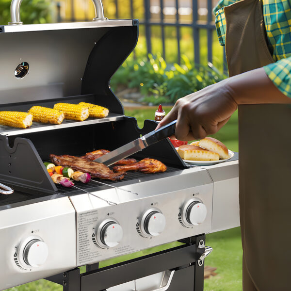 Propane Grill 3 Burner Barbecue Grill Stainless Steel Gas Grill With Side Burner For Outdoor BBQ, Camping - Image 5