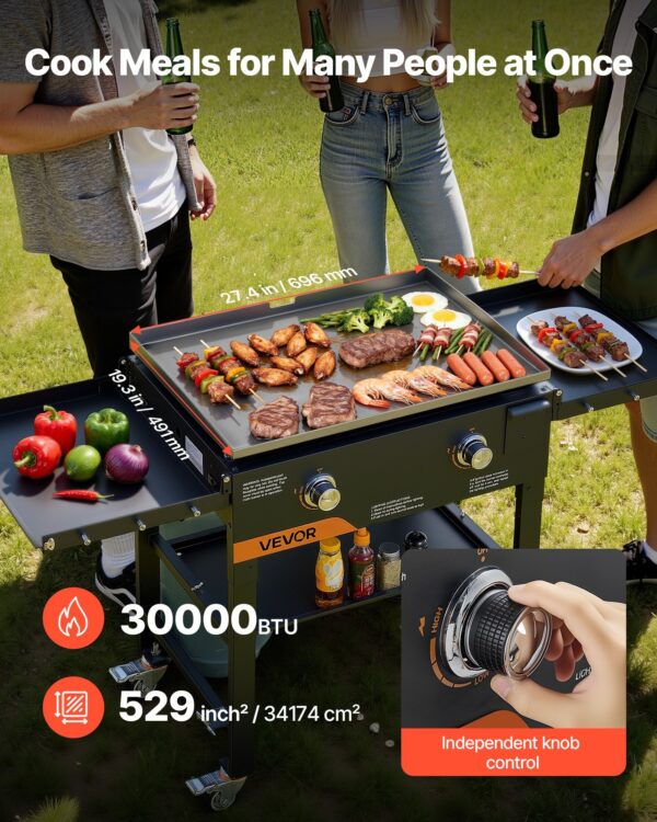 Gas Griddle, 2-Burner Flat Top Grill, 28 Inch Grill Plate Foldable Propane Griddle With Wheels, 30000 BTU Outdoor Flat Top Grills For Pan-Frying, Grilling, Stir-Frying, & BBQ, Pulse Ignition - Image 2