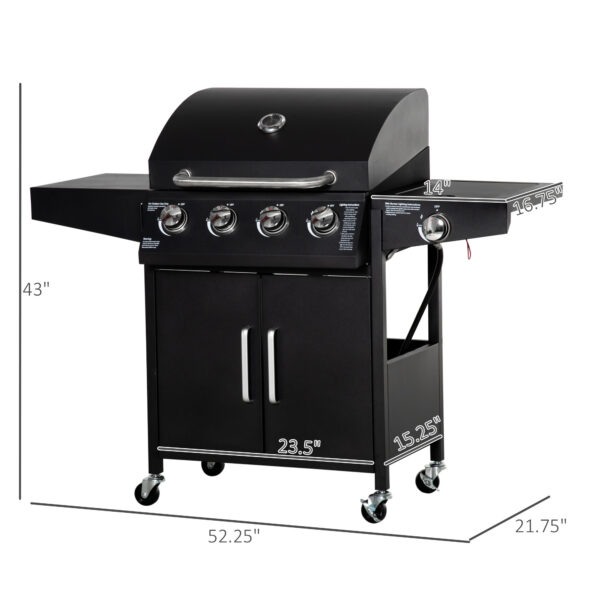 52" Barbecue Grill with Wheels 4+1 Burner Liquid Propane Gas Grill Outdoor Cabinet Style BBQ Trolley w/ Side Burner, Warming Rack - Image 8