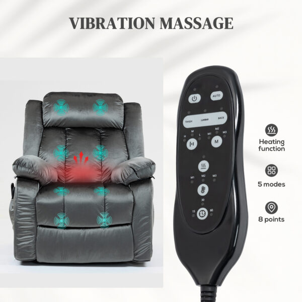 Power Lift Recliner Chair For Elderly, Electric Lift Chair With Massage And Heat, Remote Control, Gray - Image 4