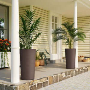 29 Inch Outdoor Planter, Set of 2 Plastic Flower Pots, Weather and UV Resistant Stackable Large Planters, Brown