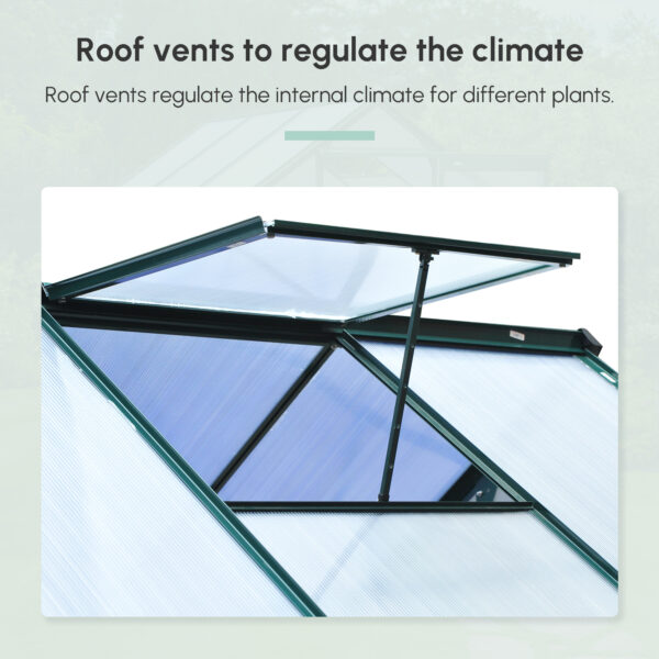 Walk In Greenhouse 6 X 6 X 7 Aluminum Polycarbonate Portable Garden Greenhouse With Rooftop Vent UV-Resistant Walls Dark Green - Image 2