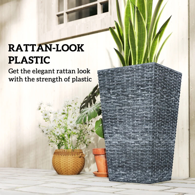 Tall Planters For Outdoor Plants Set Of 3, 24 In Taper Planters With Drainage Holes, Rattan Decor Plant Pots For Indoor Outdoor Front Porch Patio Backyard, - Image 6