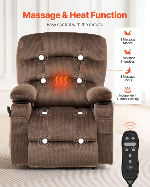 Power Lift Recliner Chair, Lift Chair With Heat And Massage For Elderly, Dual Motor Recliner Chair With 2 Cup Holders And USB Port, Infinite Position Adjustment Electric Recliner (Large, Brown) - Image 4